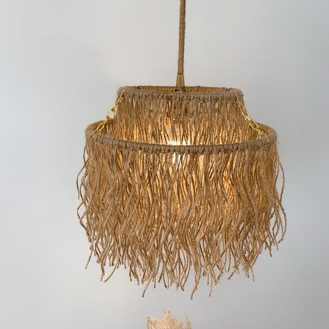 Boho Pendant Light Jute Fringe Chandelier Naturalistic - Etsy Boho Pendant Light, Jute Lights, Fringe Chandelier, Mexican House, Light Fringe, Boho Lighting, Jute Hanging, Boho Crafts Diy, Diy Boho Decor