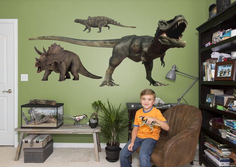 Dinosaurs - T-Rex, Triceratops and more Fathead Wall Decal Dino Room Ideas, Toddler Bedroom Makeover, Dinosaur Theme Room, Theme Playroom, Dinosaur Bday Party, Dino Bedroom, Sage Room, Dinosaur Classroom, Dinosaur Kids Room