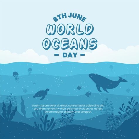 Nature Poster Design, Fish Banner, Sea Vector, World Ocean Day, World Oceans Day, Puzzle Boxes, Print Design Template, Ocean Pollution, Ocean Day