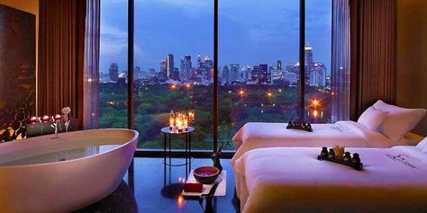 Make your Bangkok stay even better with a room with a luxe bathtub. Thailand Honeymoon, Bangkok Hotel, Luxury Spa, Luxury Accommodation, Hotels Design, Spa Treatments, Hotel Room, Hotel Spa, Luxury Life