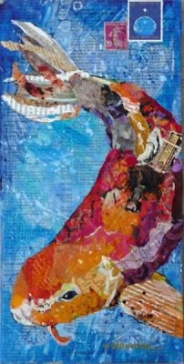 Nancy Standlee, Experimental Portrait, Fish Collage, Collage Painting, Carpe Koi, Daily Painters, Paper Collage Art, Magazine Collage, Torn Paper