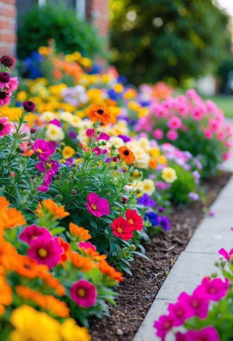 planters Low Maintenance Front Yard Landscaping Ideas Zone 5, Flowers Along Fence, No Maintenance Landscaping, Flower Beds In Front Of House, Spring Flower Beds, Small Front Yard Landscaping Ideas, Mobile Home Landscaping, Southern Landscaping, Small Front Yards