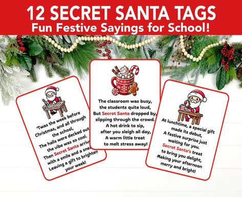 Secret Santa Gift Tags Printable, Secret Santa Poem Tags, Secret Santa School Questionnaire, Work Gifts,  Secret Santa Co-worker tags Secret Santa Card Sayings, Secret Santa Sayings Note, Secret Santa Notes Ideas, Secret Santa Poems For Coworkers, Secret Santa Tags Free Printable, Secret Santa Messages For Coworkers, Secret Santa Quotes, Secret Santa Tags, Secret Santa Messages