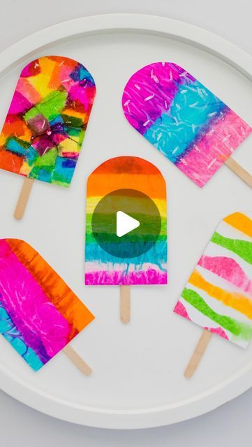 Inspire My Play ® on Instagram: "BLEEDING TISSUE PAPER POPSICLES
.
This is a fun summer project using tissue paper to create lollies/popsicles! The kids weren’t the only ones to enjoy this! It’s such a fun and easy process- it’s pretty addictive! Read on for all the instructions...
.
Firstly though, if you’re new to bleeding tissue paper it’s a special type of tissue paper that is highly pigmented and the colour runs when it gets wet. You might find some regular tissue paper also does this, so it’s worth checking with what you have at home already, but it may not be quite a vibrant as this stuff.
.
The other thing to mention is you can use regular card for this activity but I discovered that it works brilliantly with glossy photo card. The colours are so much more vibrant and photo card do Tissue Paper Popsicle Craft, Popsicle Card Ideas, Popsicle Art Preschool, Preschool Photo Crafts, Popsicle Art For Kids, Photo Paper Crafts Glossy, Summer Art For Preschoolers, Colour Activity For Kids, Popsicle Crafts For Kids