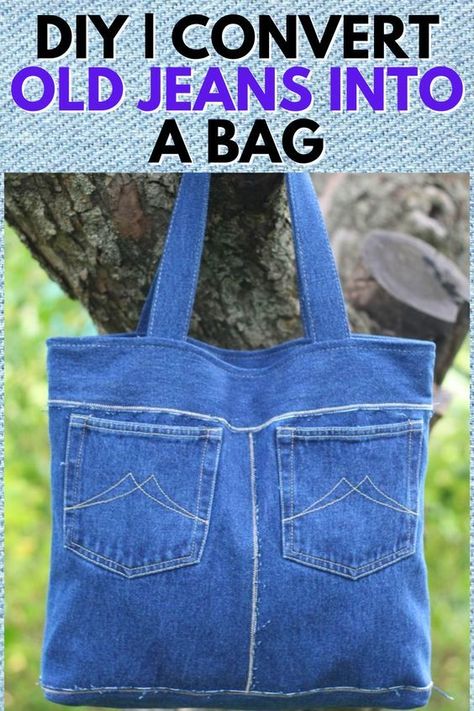 DIY Convert Old Jeans into a BAG #jeansbagdiy #jeansbagdiyfreepattern #jeansbagdiyhowtomake Jean Hacks, Old Jeans Projects, Diy Jeans Bag Tutorial, Sustainable Crafts, Diy Jean Bag, Diy Bags Jeans, Bag From Old Jeans, Recycled Jeans Bag, Jean Bag