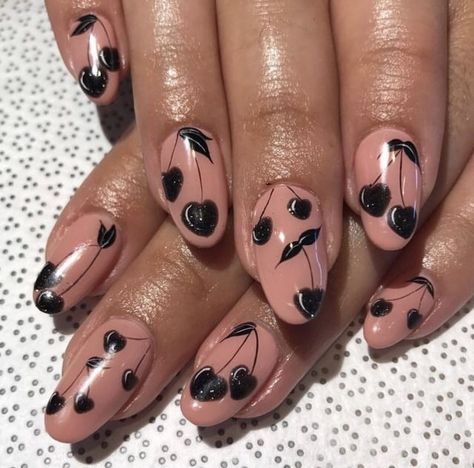 Black Cherry Nails, Horror Nails, Retro Nails, Cherry Nails, Goth Nails, Grunge Nails, Black Nail Designs, Black Nail, Minimalist Nails