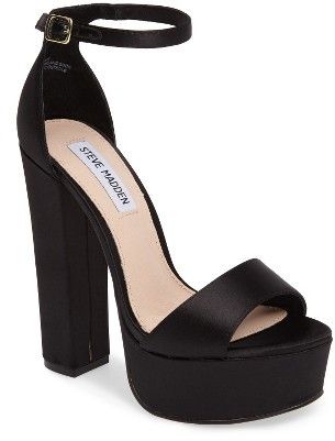 Women's Steve Madden Gonzo Platform Sandal Black Satin Shoes, Hak Tinggi, Black High Heel Sandals, Black Platform Sandals, Cute Shoes Heels, Black Platform Shoes, Black Shoes Heels, Platform High Heel Shoes, Satin Shoes