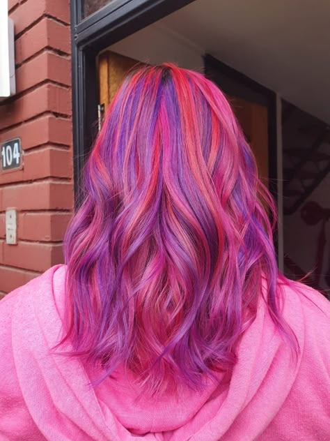 Vibrant Hair Color Ideas Fun, Pink And Purple Hair, Pink Purple Hair, Dyed Hair Purple, Wacky Hair Day, Vivid Hair, Valentine Hair, Vivid Hair Color, Creative Hair Color