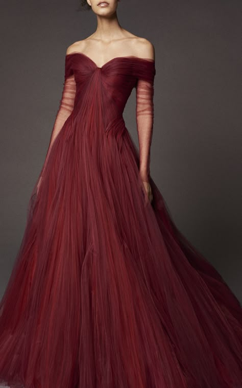 Tulle Ball Gown, Red Dresses, Long Red, Zac Posen, Fashion Weeks, Couture Gowns, Harpers Bazaar, Gorgeous Gowns, Fall 2018