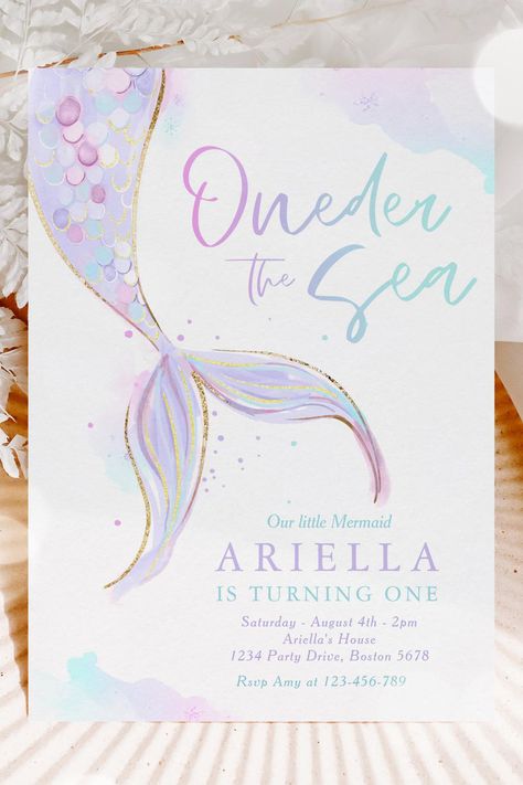 Mermaid 1st Birthday Party ONEder The Sea Mermaid Invitation Mermaid 1st Birthday Party, Mermaid 1st Birthday, Oneder The Sea, Birthday Under The Sea, Mermaid Summer, Mermaid Invitation, Ocean Mermaid, Under The Sea Birthday, Sea Mermaid