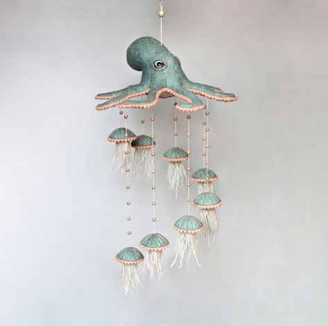 Baby Mobile With Octopus and Jellyfish Ocean Mobile Baby Nursery Mobile Neutral Crib Mobile Sea Hanging Mobile Nautical Cot Mobile - Etsy Sea Theme Nursery, Jellyfish Mobile, Mobile Baby, Jellyfish Nursery Theme, Nautical Nursery Ideas, Octopus Baby Shower Ideas, Octopus Nursery Theme, Under The Sea Nursery Rug, Mermaid Mobile