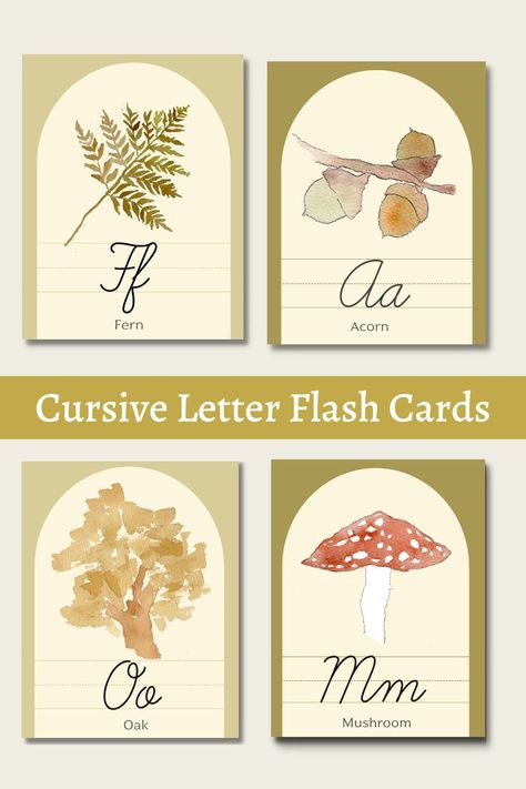 Nature Alphabet, Cursive Letters Alphabet, Nature Printables, Alphabet Handwriting Practice, Abc Chart, Homeschool Nature, Letter Flashcards, Abc Cards, Alphabet Flash Cards