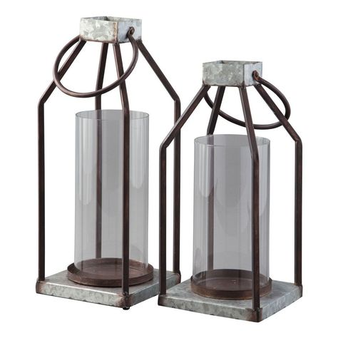 Picture of LANTERN SET Geometric Lantern, Large Lanterns, Rustic Lanterns, Black Lantern, Wood Lantern, Lantern Set, Metal Lanterns, Wholesale Furniture, Glass Lantern