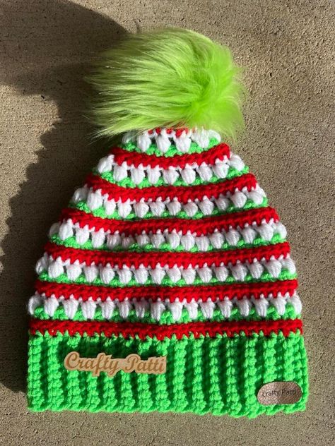 Crocheted Grinch Hat Free Pattern, Crochet Grinch Hats Free Patterns, Grinch Hat Knitting Pattern, Grinch Beanie Crochet, Christmas Tree Beanie Free Pattern, Free Crochet Christmas Hat Patterns, Grinch Crochet Hat Pattern Free, Grinch Hat Crochet Pattern Free, Crochet Grinch Hat Pattern Free