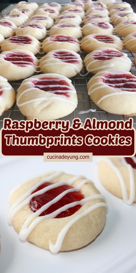 Almond Raspberry Cookies, Thumbprint Cookies Recipe Easy, Raspberry Thumbprint Cookies Recipe, Raspberry Filled Almond Snow Cookies, Raspberry Cookies Recipes, Raspberry Thumbprint Cookies Easy, Almond Shortbread Thumbprint Cookies, Raspberry Swirl Shortbread Cookies, Cranberry Almond Shortbread Cookies