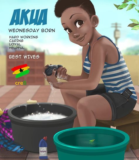 “Let's take a moment to celebrate all Wednesday babies. All The Akuas, The Ekuas, Akus and Kuukuas. Tag a Wednesday born. Like our Ghanaba page on Facebook…” Apuu Ghanaba Images, Ghanaian Names, Ghana Culture, Ghana Art, Natural Hair Art, Afrique Art, Black Artwork, Black Cartoon, Black Love Art