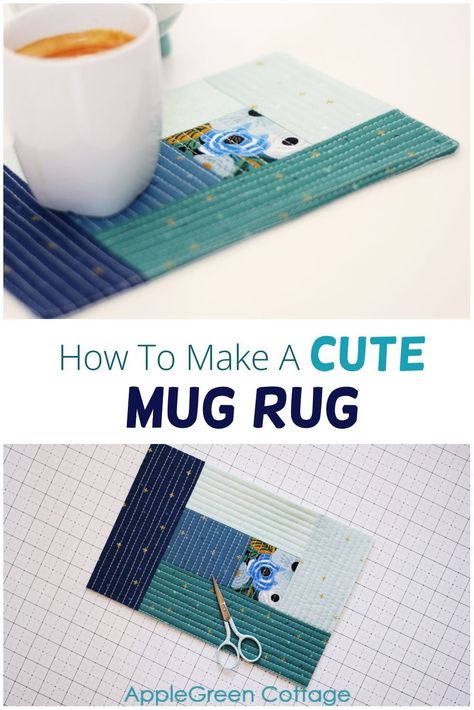 This easy quilt as you go mug rug tutorial is a must see - it will show you how to make a mug rug without binding! Are you looking to make an adorable mug rug? Sew a mug rug from a free pattern, and enjoy your breakfast on a mini quilt year-round. Check out this easy mug rug sewing tutorial, and see how to make a mug rug without binding. Quilt Cup Coaster, Simple Mug Rugs Patterns Free, How To Make Mug Rugs, Mug Rugs Patterns Free Printable, Easy Mug Rugs Patterns Free, Mug Rugs Patterns Free How To Make, Free Mug Rug Patterns, Mug Rugs Patterns Free, Rug Sewing