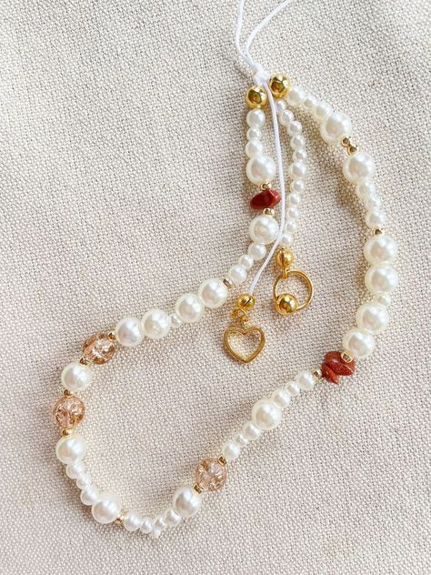 Pearl Phone Charm, Phone Beads, Phone Jewelry, Beaded Phone Strap, Zen Den, Gold Phone, Diy Beaded Rings, Charm Phone, Diy Bracelets Tutorials