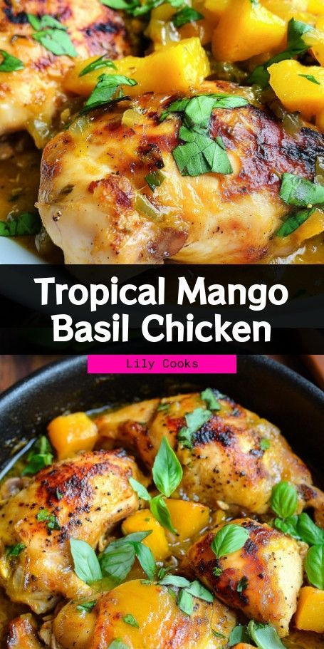 Mango Glazed Chicken with Basil: A Tropical Delight Indulge in the vibrant flavors of Mango Glazed Chicken with Basil! This easy recipe combines succulent chicken breasts with a sweet mango glaze, fresh ginger, and aromatic basil for a delicious weeknight meal. Ready in just 50 minutes, it’s perfect for impressing family and friends. Serve with lime wedges for a refreshing twist! ..... Mango Glaze, Mango Chicken Recipes, Chicken With Basil, Basil Chicken Recipe, Simple Weeknight Meals, Mango Chicken, Marinating Chicken Breast, Mango Sauce, Chicken Fresh