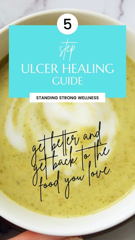 Jumpstart your ulcer healing journey with the 5 Step Ulcer Healing Guide. Once you work through the guide, you can start feeling like yourself again. Foods To Heal Ulcers, Ulcer Healing Foods, Natural Ulcer Remedies, Natural Remedies For Ulcers, How To Heal Stomach Ulcers, Heal Ulcers Naturally, Healing Stomach Ulcers, Recipes For Ulcer Diet, Ulcers In Stomach Remedies