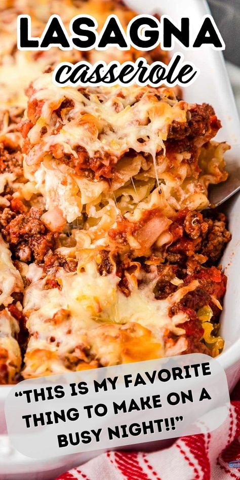 Experience the flavors of classic lasagna in a simpler form with this Lasagna Casserole! Layers of tender pasta, rich meat sauce, and melted cheese come together in every bite. A comfort dish that's both delicious and easy to whip up! 🍝🧀🍅 #LasagnaLove #CasseroleCravings #EasyItalianDinner Lasagna Hotdish Casserole Recipes, Egg Noodle Lasagna Casserole, Lasagna Dump Recipe, Dump And Bake Lasagna, Mock Lasagna Casseroles, Lasagna Casserole Easy, Pasta Hotdish Recipes, Lasagna Bake Casseroles, Broken Lasagna Recipe