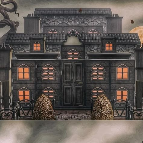 Acnh Tudor Design, Acnh Haunted House, Acnh Buildings, Fall Acnh, Halloween Acnh, Acnh Autumn, Spooky Island, Acnh Halloween, Aztec Temple