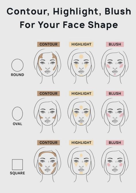 Face Shape Contour, Face Makeup Guide, Oval Face Makeup, Blush Application, Circle Face, Oval Face Shape, Round Face Makeup, How To Contour, Simple Makeup Tips