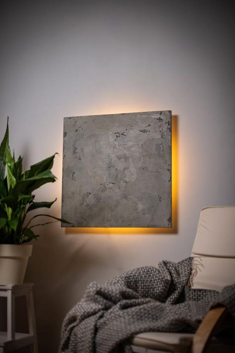 Concrete Abstract Art, Concrete Nation, Gray Livingroom, Cement Creations, Hook Ideas, Plug In Wall Lamp, Concrete Light, Soya Mumu, Artists Studio