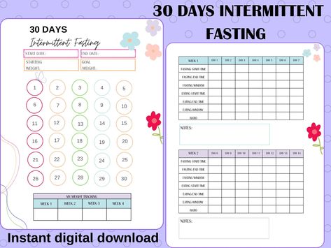 30 day habit tracker printable Intermittent Fasting Journal, Intermittent Fasting Challenge, Fasting Journal, Cute Habit Tracker, Free Habit Tracker Printable, Fasting Challenge, Daily Habit Tracker Printable, Habit Tracker Printable Monthly, 30 Day Habit Tracker