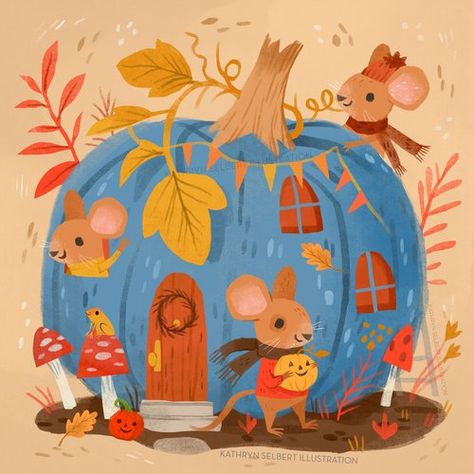 Maus Illustration, Illustration Autumn, Room Collage, Fall Boards, Thanksgiving Blessings, 동화 삽화, Pumpkin House, Everyday Cards, Autumn Illustration