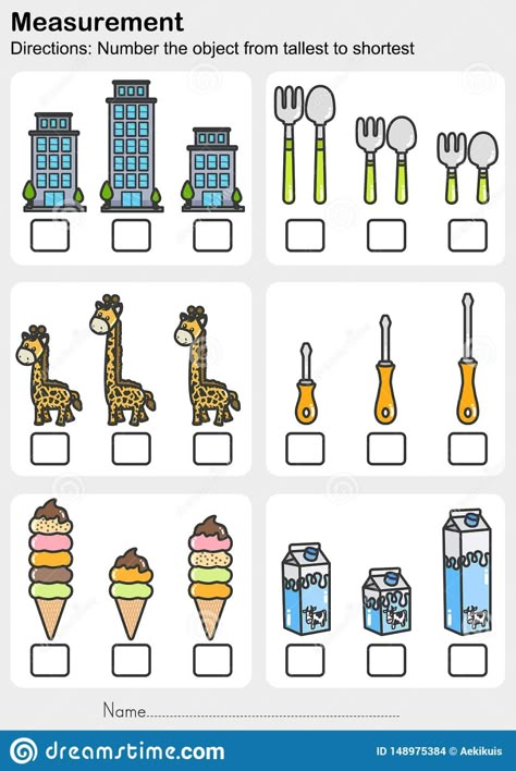 Shortest To Tallest Worksheet, Preschool Measurement, Worksheet Number, Kindergarten Math Worksheets Free, Measurement Worksheets, Reading Comprehension Kindergarten, Measurement Activities, Worksheets Kindergarten, Kids Worksheets Preschool