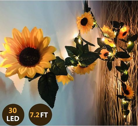 Goddess Aesthetics, Western Bed, Sunflower Garland, Office Redo, Flower Fairy Lights, Cozy Dorm, Sunflower Home Decor, Buyable Pins, Led Fairy String Lights