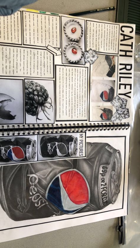 Catch Riley Artist Page. Cath Riley Artist Research, Photo Journal Design, Photography Research Page Gcse, Cath Riley Art, Artist Information Page, Alevel Artist Research Page, Pop Art Gcse Sketchbook, Artist Page A Level, Artist Research Sketchbook Pages