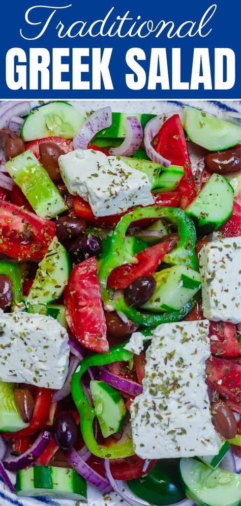 Vinegar Bath, Salad Feta, Mediterranean Dinner, Traditional Greek Salad, Salad With Tomatoes, Greek Dinners, Creamy Feta, The Mediterranean Dish, Mediterranean Diet Meal Plan