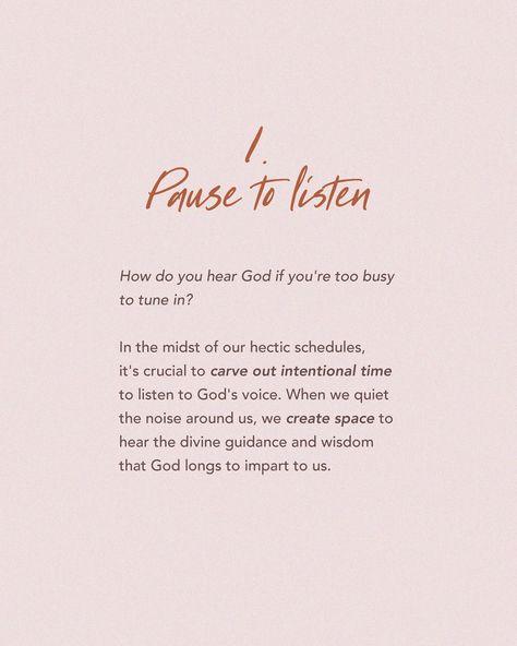 In today’s fast-paced world, it’s easy to get caught up in the constant rush, but I’m here to remind you that there is immense value in embracing moments of stillness. Here are three practical ways to incorporate the power of slowing down into your daily life: ⏸ Pause to Listen: How do you hear God if you’re too busy to tune in? In the midst of our hectic schedules, it’s crucial to carve out intentional time to listen to God’s voice. When we quiet the noise around us, we create space to he... Listening To God, Listen To God, Our Savior, Too Busy, Proverbs 31, Fast Paced, Create Space, To Listen, Slow Down