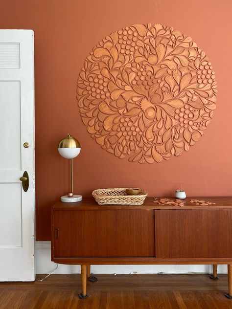 Terra Cotta Mandala by Anastasia Tumanova seen at Private Residence, San Francisco | Wescover Terracotta Wall, Corporate Interiors, Wooden Beams, Unique Ceramics, Local Design, Mural Art, Terra Cotta, Ceramic Painting, Interior Walls