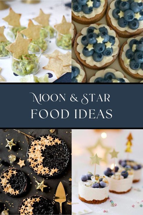 #celestialweddingfood #twinkletwiklelittlestarbabyshowerfood #starshapedfood #moonshapedfood Galaxy Themed Food Ideas, Moon And Stars Dessert Table, First Trip Around The Sun Food Table, Galaxy Themed Snacks, Full Moon Party Food, Moon Themed Food Ideas, Space Themed Party Foods, Cinderella Inspired Food, Magic Party Food Ideas