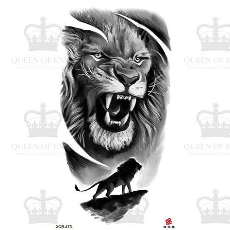 Fierce Lion Roar King Jungle Temporary Tattoo Fake Sticker Womens Mens Arm Leg A beautiful tattoo of a Lioness' head - she is wearing a crown and there is a rose at the front Our tattoos are very easy to apply, We send full instructions with every order!  😮🤩😮 Get that tattoo you always wanted easily from the safety of your own home.  💕 Have fun, use your imagination and look incredible.💕  You wonderful thing you!.. Fun, simple and easy to use! Need them super quick? U Forest Wolf Tattoo, Lion And Lioness Tattoo, Roaring Lion Tattoo, Tattoo Care Instructions, Lion Flower, Lion King Tattoo, Tiger Skull, Skeleton King, Fierce Lion