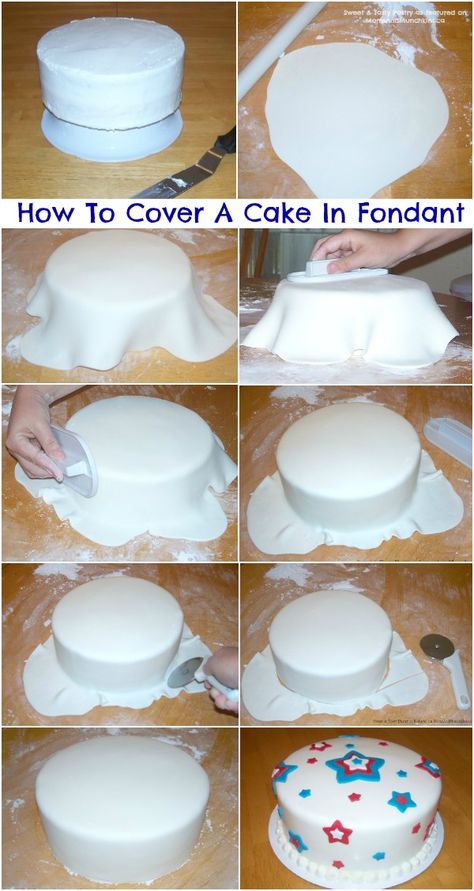 How To Cover A Cake With Fondant Kue Fondant, Cake With Fondant, Fondant Recipe, Cake Decorating For Beginners, Fondant Tutorial, Fondant Icing, Cake Icing, Cupcake Cake, Cake Decorating Tutorials