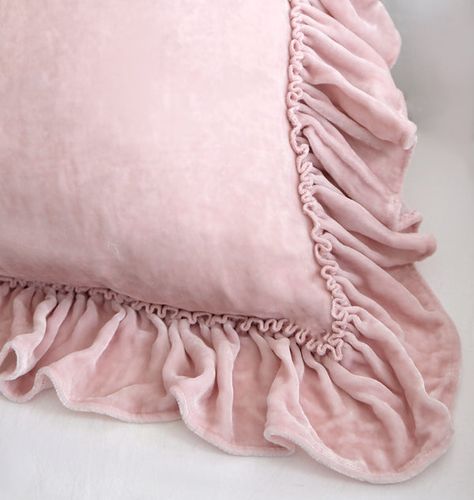 Embellished Pillows, Velvet Duvet, Ruffle Pillow, Toss Pillow, Pastel Decor, Ruffle Fabric, Rose Blush, Pretty Decor, Bedding Brands