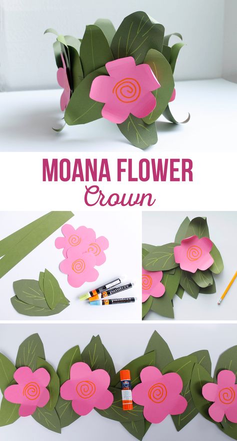 Help kids make their own Moana Paper Flower Crowns! These can be made before a birthday party or be a party craft that kids make and then take home later! See how @craftingchicks made this flower crown for their Moana birthday party. #moana #diy #favors Moana Diy, Hawaii Crafts, Moana Crafts, Paper Flower Crown, Paper Flowers For Kids, Diy Favors, Festa Moana Baby, Hawaiian Crafts, Moana Theme