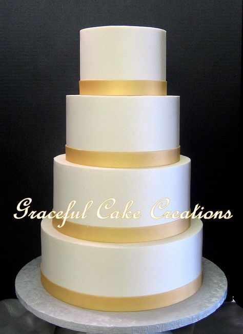 Butter Cream Wedding Cake, Fondant Ribbon, Cream Wedding Cake, Gold Fondant, Cream Wedding Cakes, Special Event Cakes, Cream Wedding, Small Boutique, Cake Creations