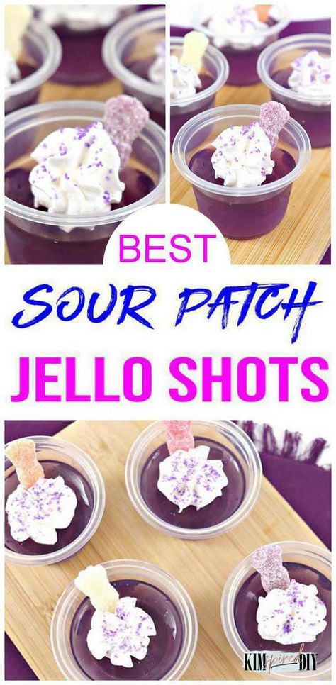 Sour patch candy jello shots everyone will love. Easy jello shots w/ vodka. Tasty grape sour patch gummy candy jello shots for parties, Halloween, girls weekend, bachelorette parties & more. Get ready for the best vodka sour patch jello shots Football Tailgate Jello Shots, Nerds Jello Shots, Jello Shots Grape, Sour Patch Jello Shots, Glitter Jello Shots Vodka, Skittles Wild Berry Jello Shots, Wild Berry Jello Shots, Grape Jello Shots Recipes, Vanilla Vodka Jello Shots