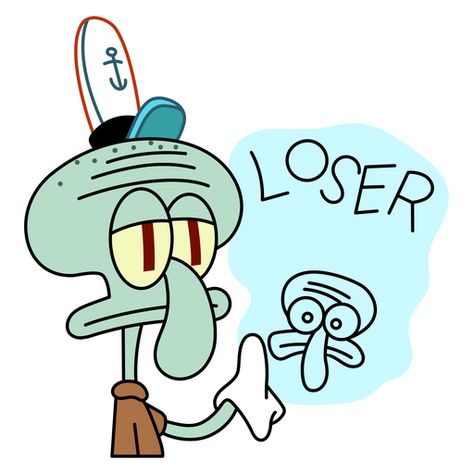 Oh no, someone painted Squidward on a glass door and signed a loser. Let's add this cool Squidward Loser sticker and help wash this inscription because we all love the character Squidward Quentin... Squidward Loser Painting, Spongebob Illustration, Squidward Sticker, Squidward Loser, Squidward Drawing, Dollar Sticker, Baby Spongebob, Spongebob Squarepants Funny, Cartoon Heads