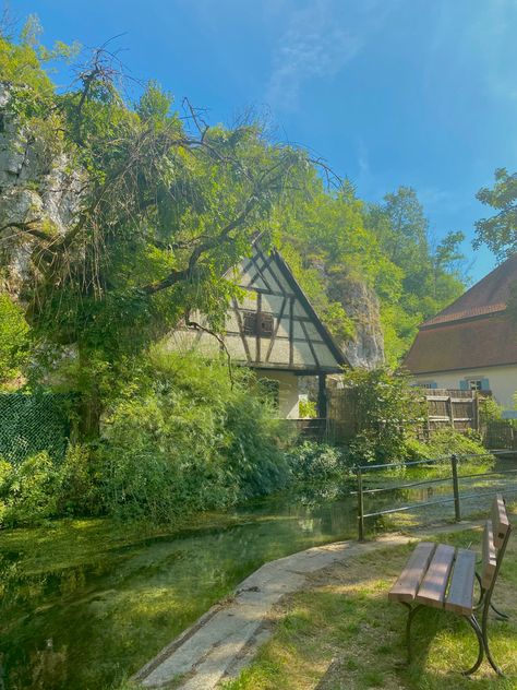 Cottage core cottage in Germany with water in front and lots of greenery German House Aesthetic, German Countryside Aesthetic, German Core Aesthetic, Germanic Aesthetic, Germany Cottagecore, German Culture Aesthetic, Germany Cottage, Germany Countryside, Rural Germany