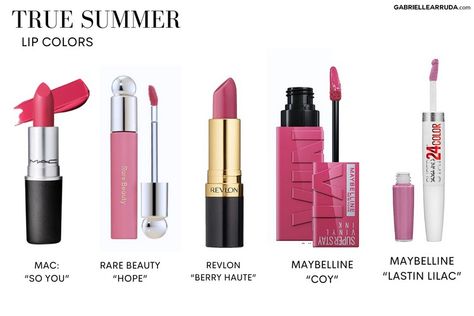 Lipstick For True Summer, True Cool Summer Color Palette, Cool True Summer Color Palette, True Summer Hair Color Ideas, True Summer Nail Colors, True Summer Color Palette Makeup, True Summer Jewelry, True Summer Lipstick Colors, Summer Palette Makeup