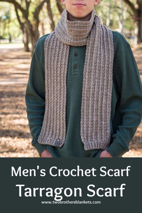 Crochet Scarf Pattern - Tarragon - Crochet Makes for Men Crochet Scarves For Men, Mens Scarf Crochet Pattern Free, Men Scarf Crochet Pattern, Men Scarf Pattern, Crochet Mens Scarf, Book Crochet, Crochet Garments, Crochet Scarf Pattern, Crochet Men