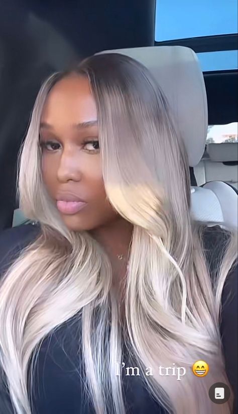 Ash Blonde Hair With Dark Roots, Ash Blonde Balayage Black Women, Long Ash Blonde Hair, Colourful Wigs, Blonde Hair Types, Chocolate Blonde, Hair Expo, Sew In Wig, Hype Hair