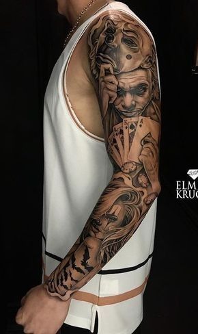 Casino Tattoo, Mangas Tattoo, Best Tattoo Ever, Clown Tattoo, Full Arm Tattoos, Forarm Tattoos, Marvel Tattoos, Forearm Sleeve Tattoos, Best Tattoos For Women