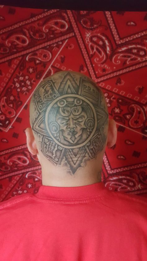 Aztec calender head tattoo Aztec Face Tattoo, Aztec Temple Tattoo, Aztec Calander Tattoo, Aztec Calendar Tattoo, Aztec God Tlaloc Tattoo, Head Tattoos, Polynesian Tattoo, Tattoos For Guys, Tattoos